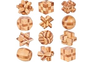 VolksRose 12pcs Wooden Brain Teaser Puzzles, IQ Challenge Puzzle Games, Logic Smart Mind Puzzle Box Lock Toy Removing Assembling 3D Small Puzzle Gift Set for Adults Teenagers Kids, 1.8inch 4.5cm