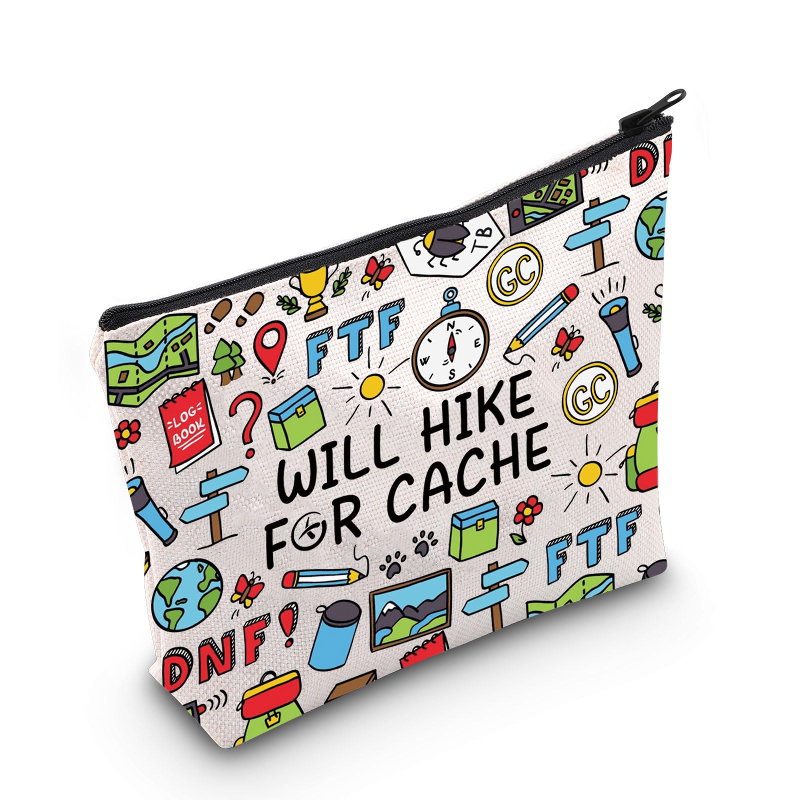 PLITI Geocache Gift Geocacher Gift Outdoor Lover Gift Treasure Hunter Gift Will Hike for Cache Geocaching Makeup Bag (Hike Cache BagU)