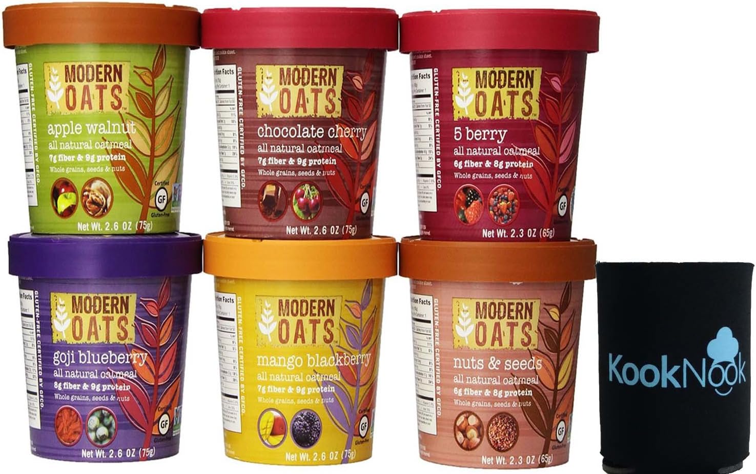 Modern Oats Gluten Free All Natural Oatmeal Cups, Variety, Pack of 12 with Bonus Can Koozie