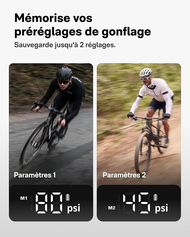 Mini Pompe à Vélo - Gonflage Rapide 25s avec Manomètre, Arrêt Auto