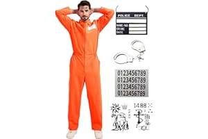 aicoaub Prisoner Jumpsuit Men Costume Orange Prison Jail Inmate Halloween Costume Outfit Men Adult Prisoner Coatume Traje