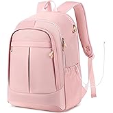 Travel Laptop Backpack for Women 15.6 Inch Computer Backpacks with USB Charging Hole Anti Theft Carry on Bag College Bookbag Large Pink Back Pack for Work Business Traveling Commuter Daypack-Pink