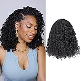 Toyotress Yanky Twist Crochet Hair - 12 Inch 8 Packs (30 Strands/Pcs) Fluffy Spring Mini Twist Short Bob Passion Twist, Natural Black Pre-Looped Crochet Braids Braiding Hair (12 Inch, 1B-8P)