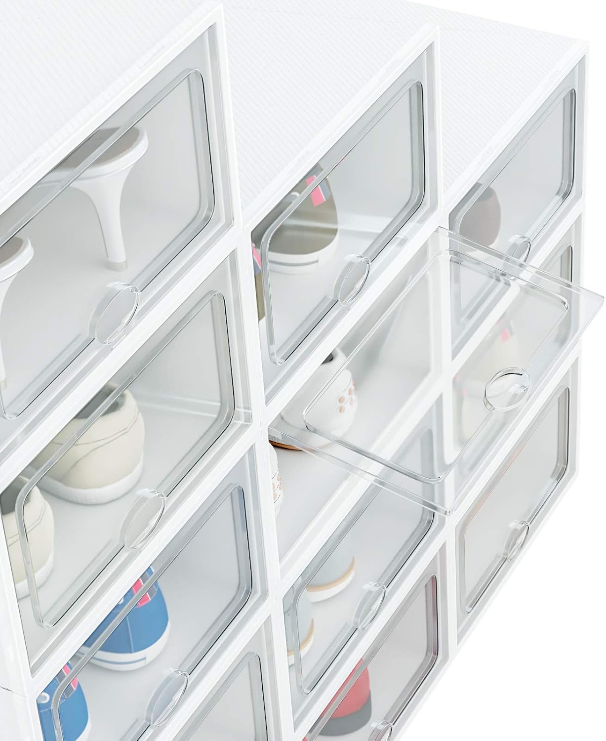 plastic under bed shoe storage on Amazon Com Homidec Shoe Box 12 Pack Shoe Storage Boxes Clear Plastic Stackable Shoe Organizer Containers With Lids For Women Men 13 X 9 X 5 5 Home Kitchen