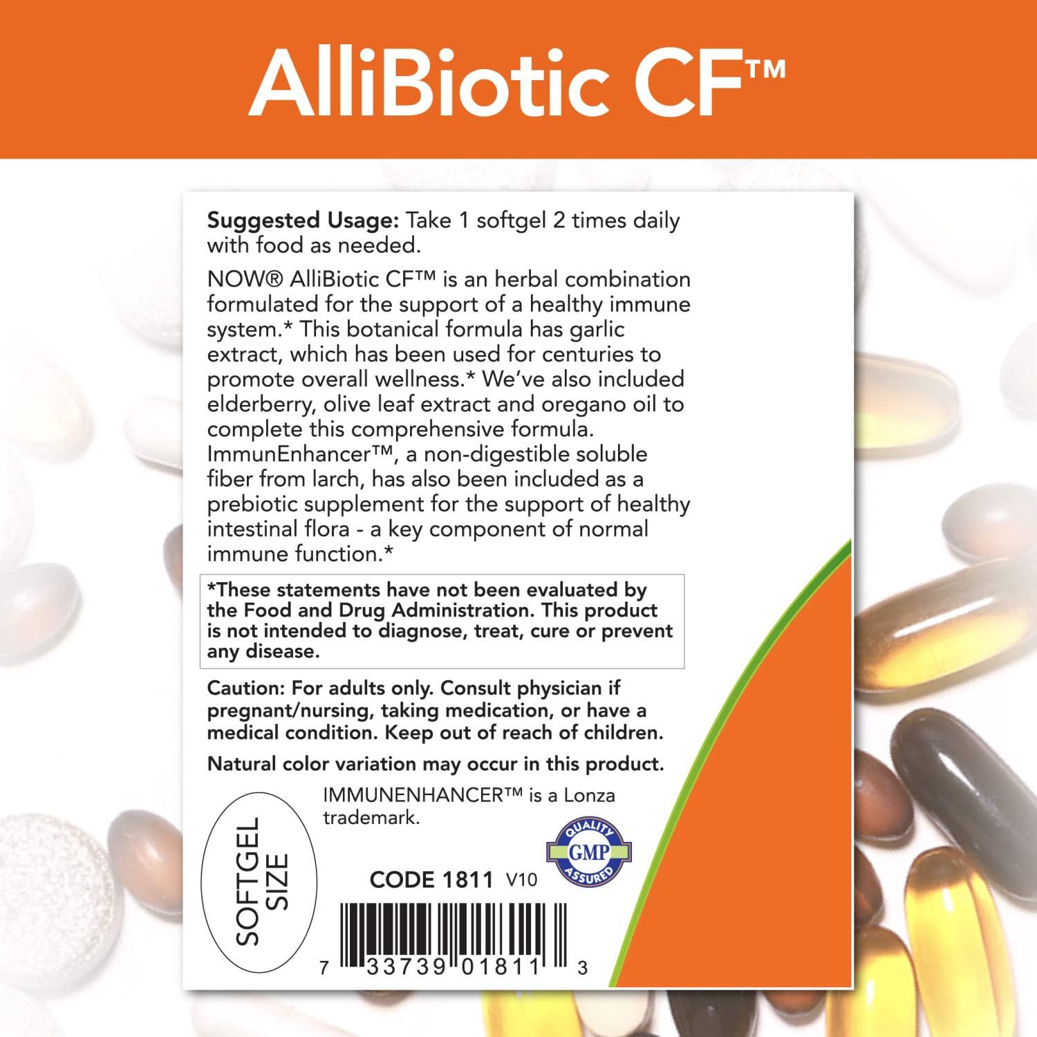 NOW Supplements, AlliBiotic CF™, with Garlic Extract, Olive Leaf Extract, Elderberry & Oregano, Non-Drowsy Formula, 60 Softgels: Health & Personal Care