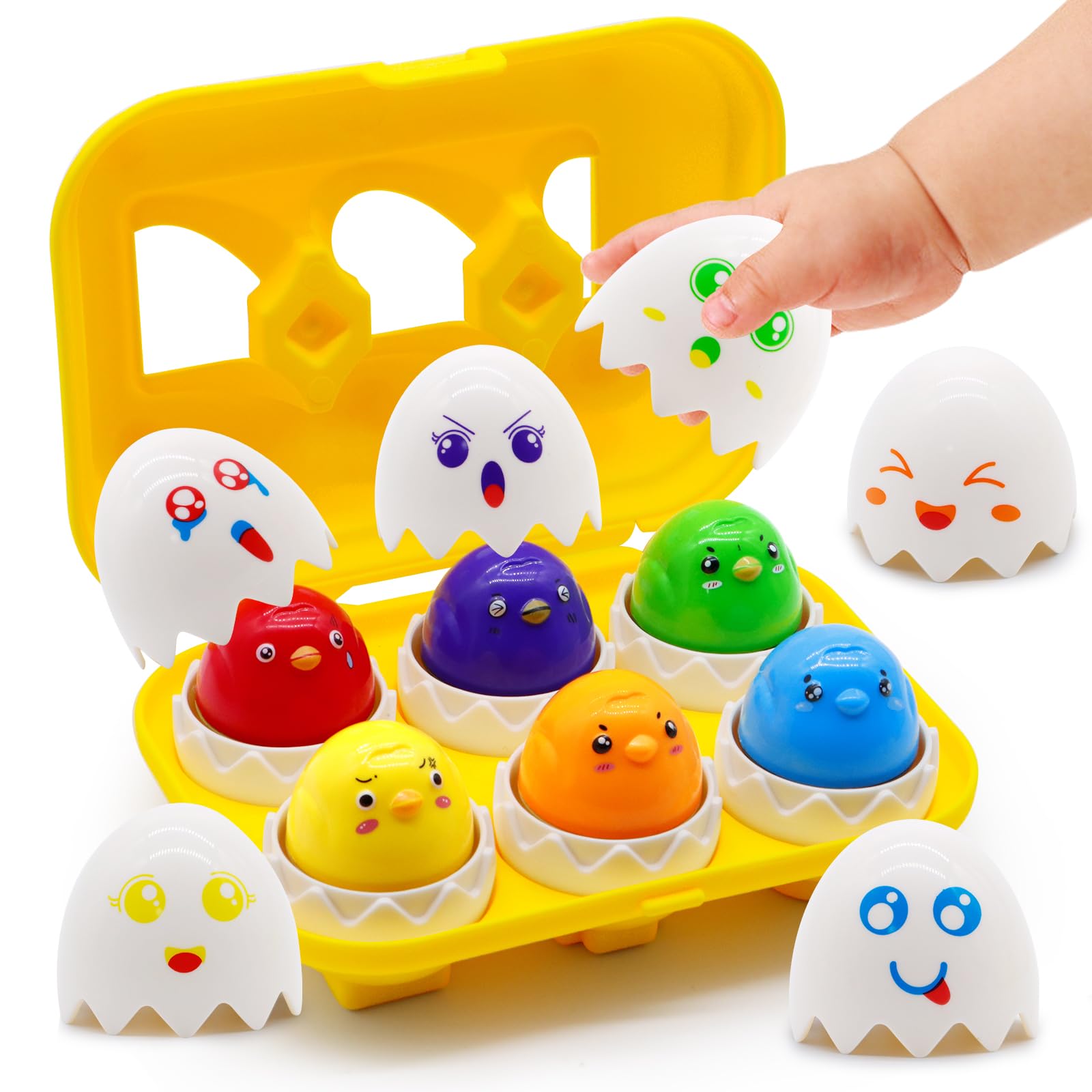 MOONTOY Easter Eggs Toy Toddler Learning Toys for 1 2 3 Year Old Girl Boy Birthday Gift Educational Montessori Matching Egg Shape Sorter Color Baby Toys 12-18 Months Easter Basket Stuffers