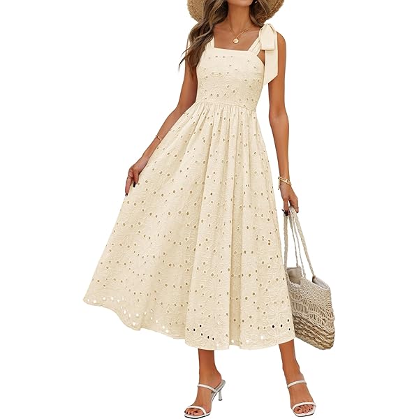 embroidered eyelet sleeveless cotton fit & flare dress Fit & Flare Cotton Eyelet Trim Maxi Dress main image 1
