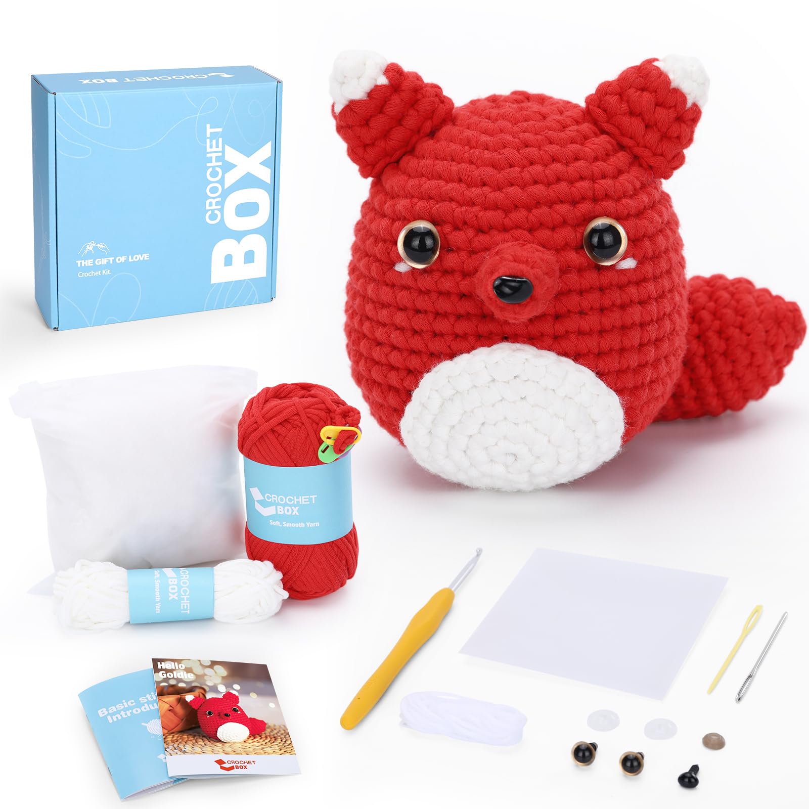 CROCHET BOX Crochet Kit for Beginners - Red Fox Crochet Kit, All You Need in, Step-by-Step Video Tutorial, Surprise Gift for Adults, Teens.