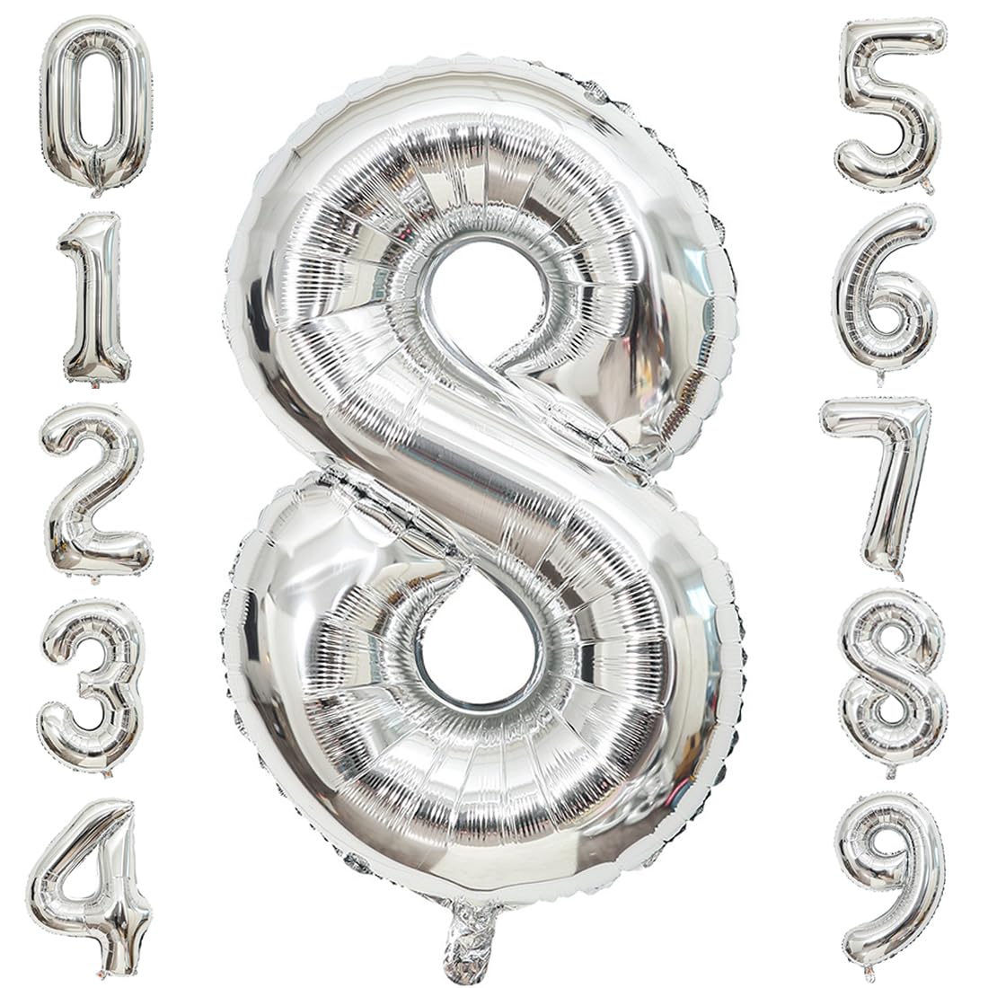 Photo 1 of 8 Number Balloons Silver 8 Balloons Number 40 Inch Number 8 Foil Mylar Balloons for 8 Birthday Anniversary Events Party