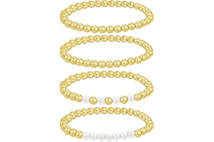 Yowivon Gold Stackable Bracelets for Women, Gold Plated Bracelet Stack Adjustable Pearl/Tennis/Beaded/Paperclip/Cuban Link Chain Bracelets Jewelry Accessories Gifts for Mom