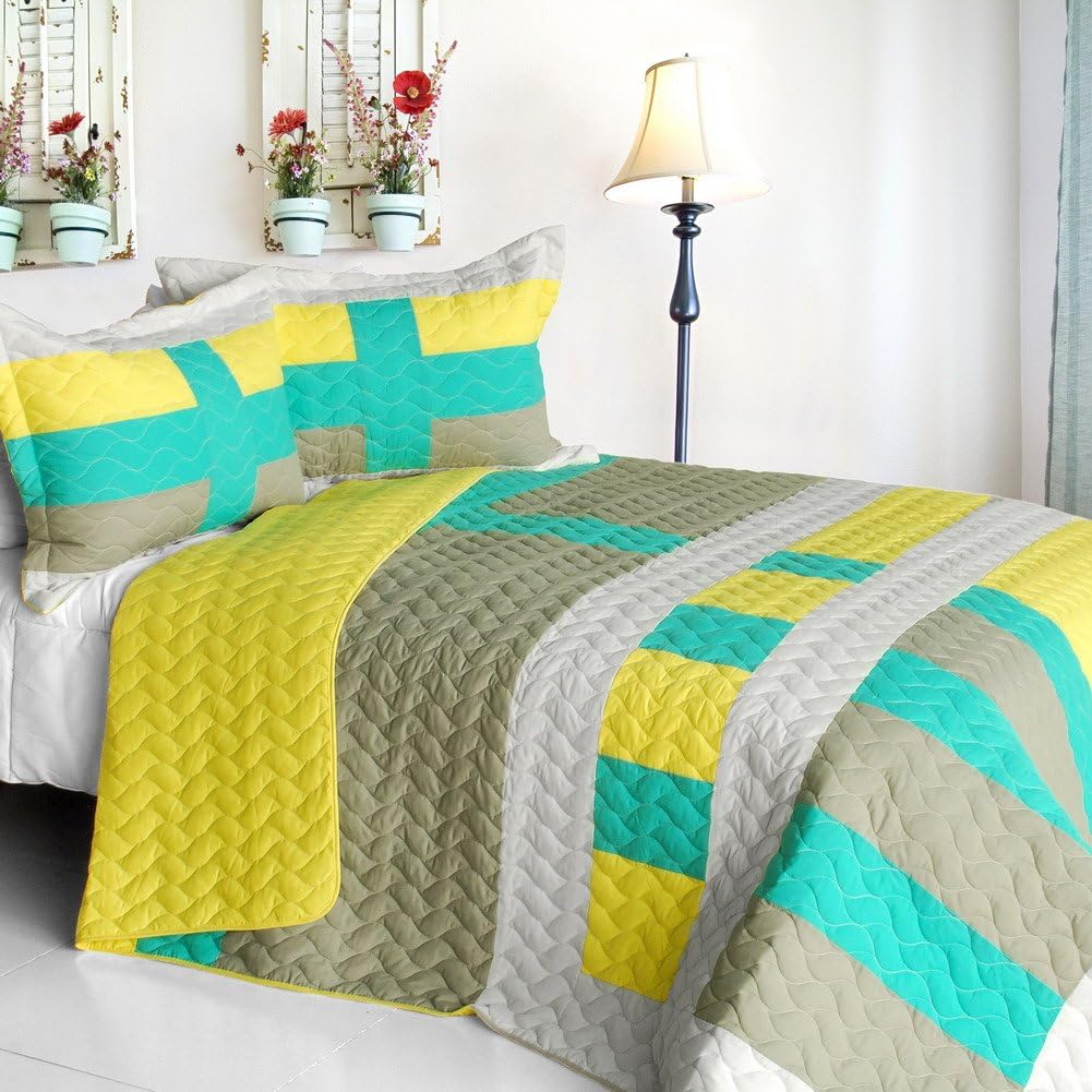 Onitiva [Lollipops - B] Vermicelli-Quilted Patchwork Geometric Quilt Set Full/Queen