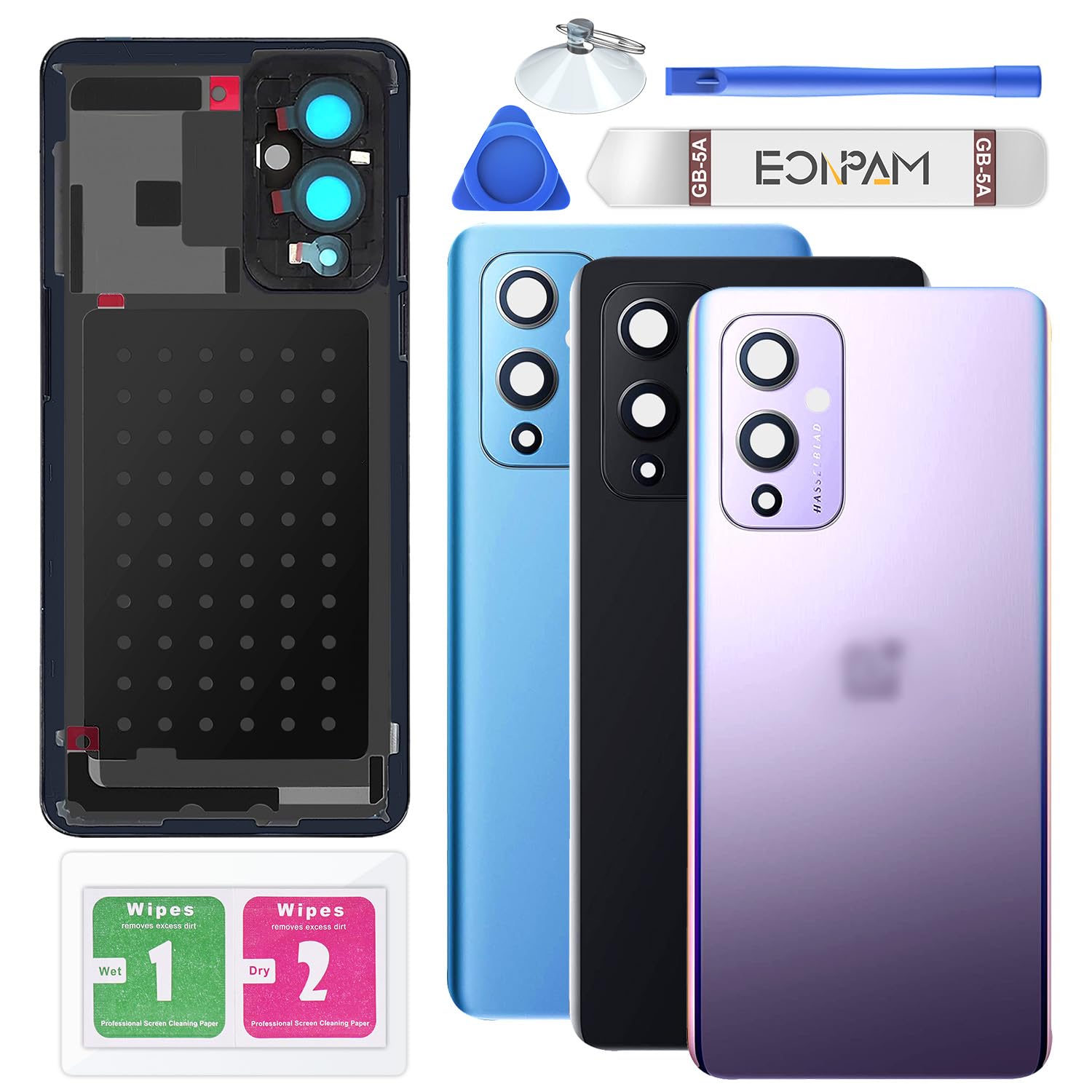 Eonpam Back Cover Glass for OnePlus 9 Rear Glass Replacement with Camera Lens + Repair Kit Genuine Rear Housing (Purple)