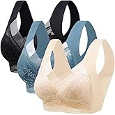 3pcs Set Wireless Bras for Women Floral Lace Full Coverage Bralettes Soft Breathable Support Wirefree Women's Everyday Bras