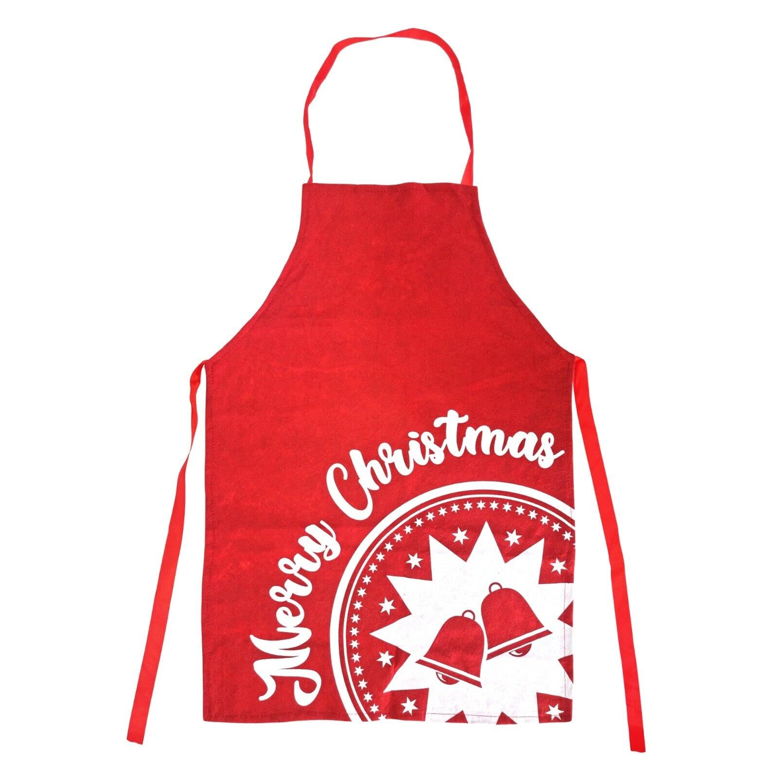 Robelli Adults Merry Christmas Jingle Bells Red Felt Novelty Cooking Apron Pinny - Stamp