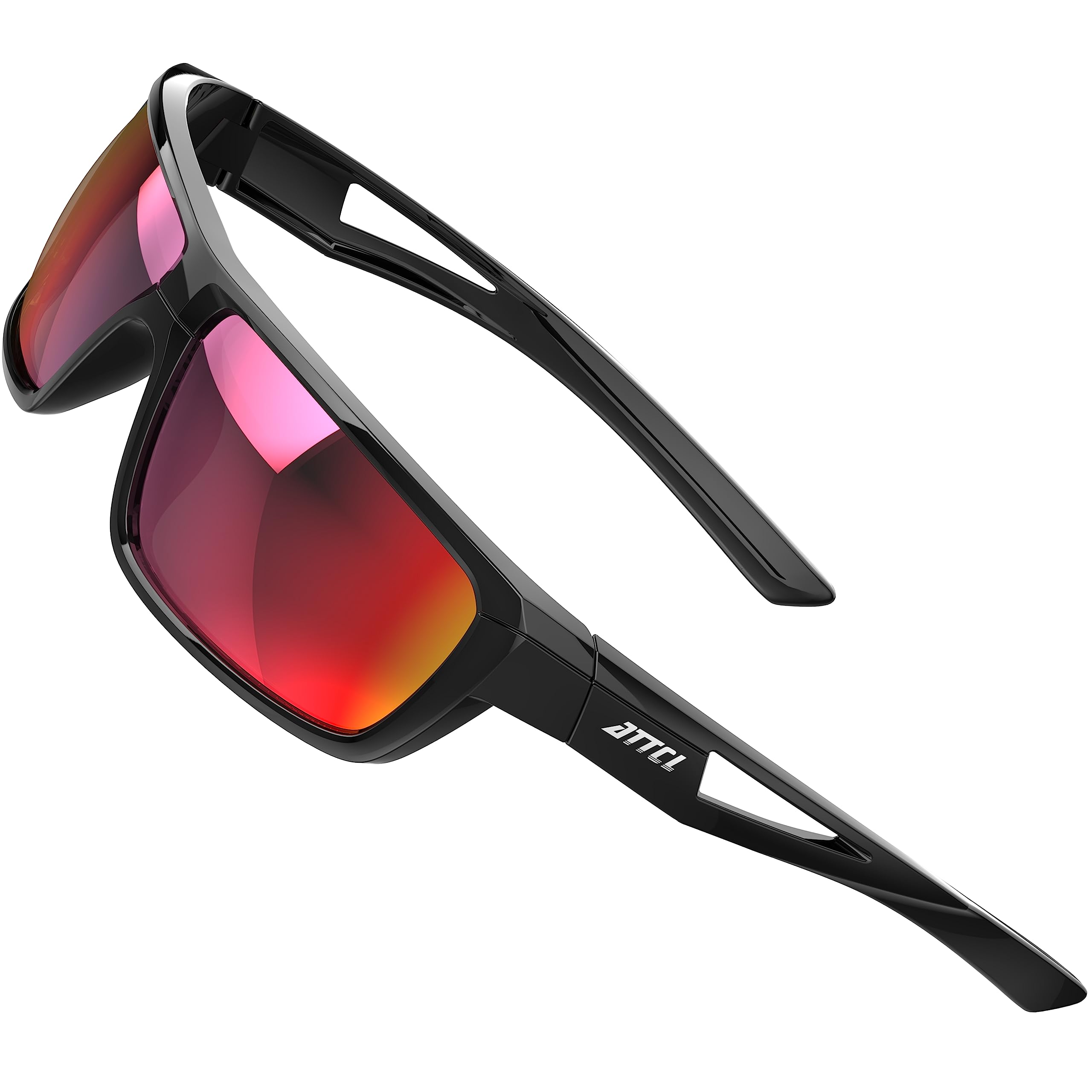 ATTCL Mens Sports Polarized Sunglasses For Men Cycling Driving Fishing 99.99% UV Protection UV400 CAT 3 CE (Black/Red mirrored)