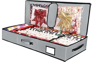SUNVIGOR Wrapping Paper Organizer Storage, Christmas Wrapping Paper Containers, 40" Gift Wrap Storage Bag for Holiday Decorations - Durable 600D Oxford Material with Flexible Partitions and Pockets