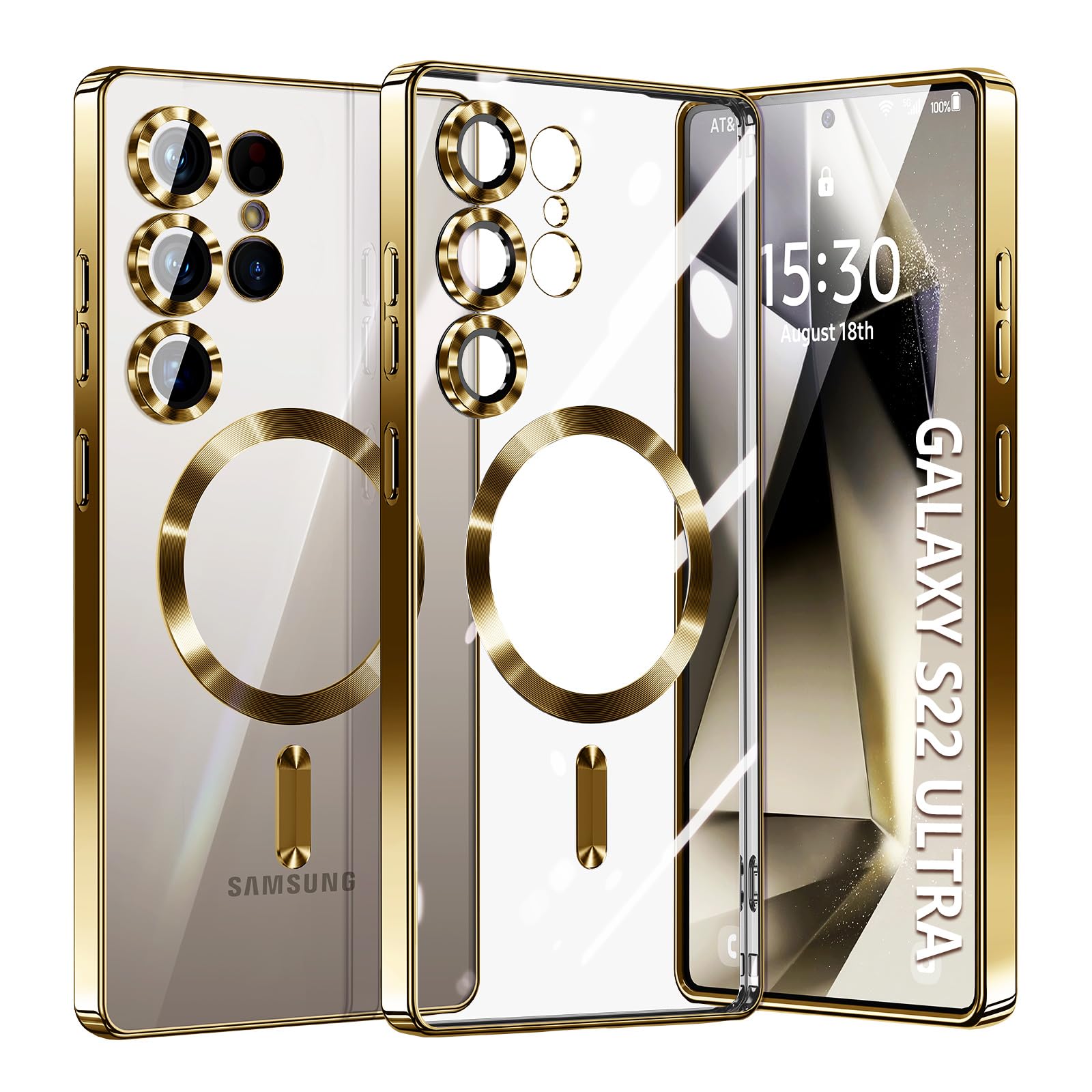 Photo 1 of Hurgoer for Samsung Galaxy S22 Ultra Case.Soft TPU Electroplated Frame Cover with Clear Back.Drop Tested Protective Full Body Case.Thin Light Slim (Gold, S22 Ultra)