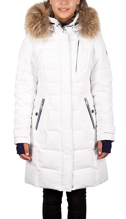 Grimada P523 Damen Daunenjacke Winterjacke SNOWIMAGE mit Echtfellkapuze Weiss