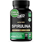 Spirulina Powder Capsules 3000 mg - Purest Non-Irradiated Blue Green Algae - Best Raw Vegan Protein - Green Superfood - Natural Multivitamins – 180 Pills Made in The USA