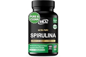 HCL HERBAL CODE LABS Spirulina Powder Capsules 3000 mg - Purest Non-Irradiated Blue Green Algae - Best Raw Vegan Protein - Green Superfood - Natural Multivitamins – 180 Pills Made in The USA