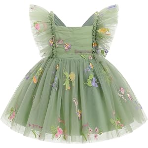 IDOPIP Toddler Baby Girl Fairy Dress Birthday Princess Tutu Tulle Dresses Flutter Sleeve Birthday Outfit for Party Wedding