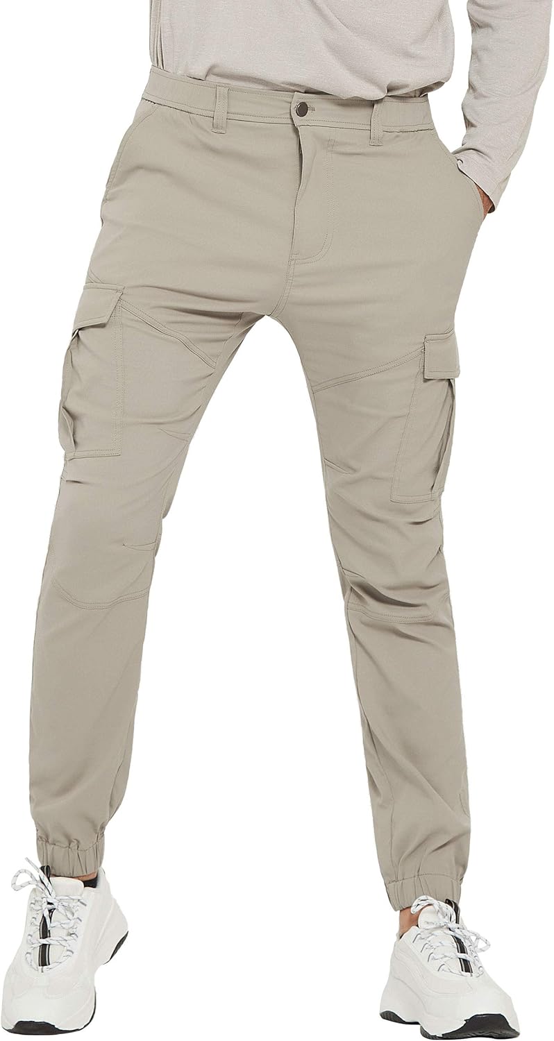PULI Men's Hiking Cargo Pants Slim Fit Stretch Jogger Cycling Waterproof Outdoor Trousers with Pockets: Clothing
