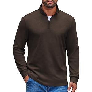 COOFANDY Mens Quarter Zip Pullover Casual Long Sleeve Knit Mock Neck Sweatshirt Lightweight Polo Sweater