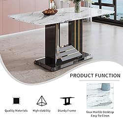 63" Dining Table for 4-6 People, Modern Marble