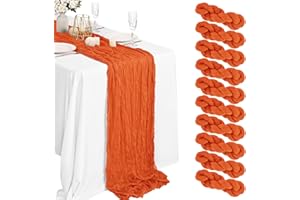 Lykoow 10 Packs Cheesecloth Table Runner Orange, 10Ft x 35" Orange Rustic Gauze Boho Wedding Table Runner Decoration, Wedding Table Decor Table Cloth for Wedding Party Bridal Shower Table