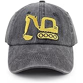 Construction Site Vehicles Hats for Boys Girls Age 3-10, Adjustable Vintage Embroidered Kids Baseball Cap