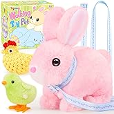 Tagitary Plush Toys Walking Bunny for Kids,Easter Stuffed Bunny with Sounds,Interactive Toys with Leash,Golden Egg,Wind Up Toy, Can Hop,Wiggle Ears,Twitch Nose,Ideal Easter Gifts for Toddlers