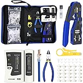 VCELINLK RJ45 Crimping Tool Kit, Ethernet Crimping Tool Set with 25PCS Cat6 RJ45 Pass Through Connectors & Strain Relief Boot