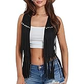 Owl's-Yard Women's Cowgirl Tassel Vest 70s Hippie Faux Suede Fringe Jacket Cardigan Open Front Sleeveless Y2k Jacket