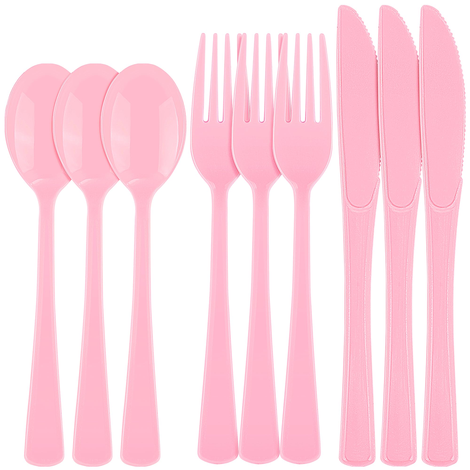 Kochorie 300 Pieces Pink Plastic Silverware Heavy Duty Plastic Cutlery ...