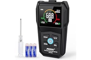 Pinless Moisture Meter, MESTEK Wood Moisturer Meter for Non-Destructive Moisture Tester in Drywall Wood and Masonry, Mold Detector Backlit Color LCD Display With Audible Visual High-Medium-Low Alerts