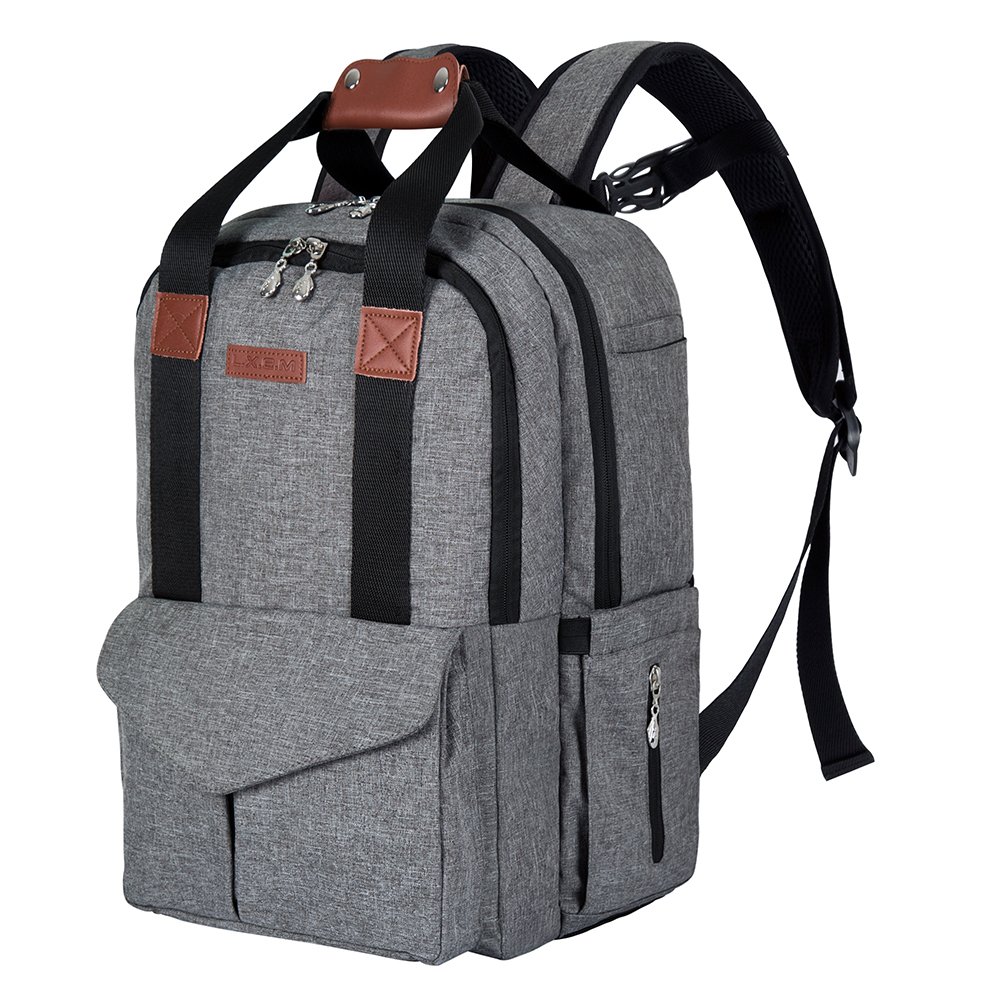 LUKATU Wickeltasche Rucksack, Organizer Multi-Funktions-wasserdichte Anti-Diebstahl-Reisetaschen für Mama / Papa mit Kinderwagen Straps, Wickelauflage & isolierte Taschen für Baby Care-große Kapazität, langlebig und stilvoll (grau)