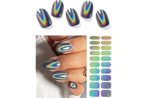AutyaMee Semi Cured Gel Nail Strips (Laser Rainbow), Holographic, Chrome, Gel Nail Wraps, Stickers, UV Light Required, Salon Quality, Easy to Use
