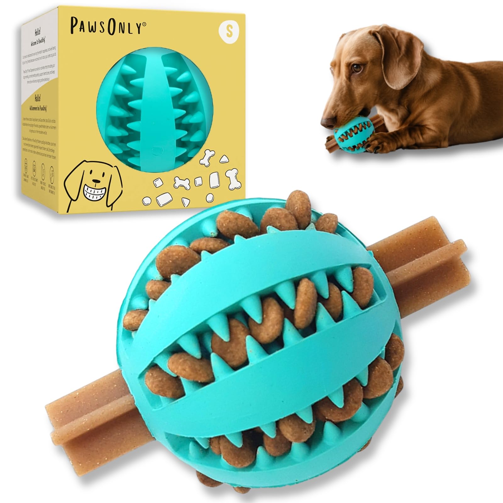 PawsOnly | Dog Treat Ball Dispenser | Interactive Toy for Boredom | Enrichment & Mental Stimulation | Safe Rubber Feeder | Puppy Challenging Activity (Small 6cm/2.35in, BLUE, 1 Pack)