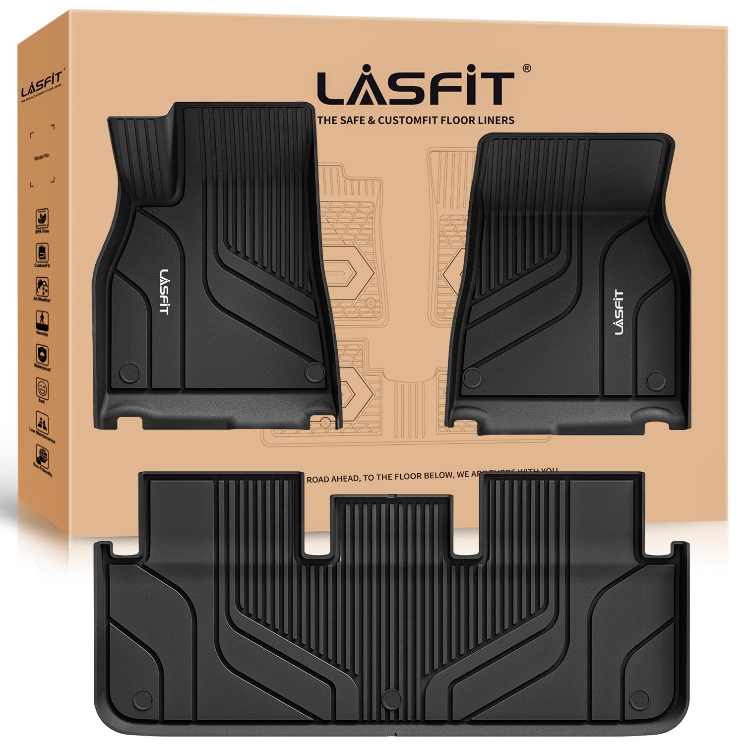 LASFIT Premium Extra Thick Floor Mats Fit for Tesla Model S & Model S Plaid 2026 2025 2024 2023 2022 2021, Custom Fit TPE All Weather Floor Liners 1st & 2nd Front Rear Row Car Mats, Black