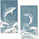 JLSTK Cute Dolphin Hand Towels Bathroom Set of 2 Absorbent Waves Ocean Animal Simple Art Decorative Hand Towels Set for Bathroom Gym Hotel Spa Bathroom Hand Towels Gifts for Women Man 14"x28"