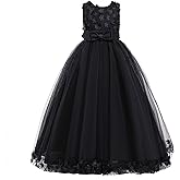 Weileenice Flower Girls Lace Party Dress Applique Little/Big Girl Wedding Formal Tulle Dresses Kids Prom Funeral Gown
