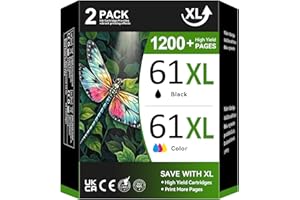 NEIBER 61XL Printer Ink for HP 61 Ink Cartridges Combo Pack Replacement for HP Ink 61 XL Ink Cartridge Black and Color Fit for Envy 4500 5530 4502 Officejet 4630 4635 Deskjet 1000 1010 1512 Printer(2 Pack)