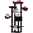 Heybly Cat Tree, 68 inch Multi-Level Cat Tower for Indoor Cats, 2 Widened Plush Perches Cat Condo with Scratching Board and Big Caves, Black and Red HCT025BR