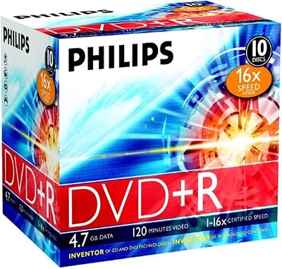 Philips DVD+R 16x 4.7GB 120min Jewel Case 10pc Blank Recordable Discs