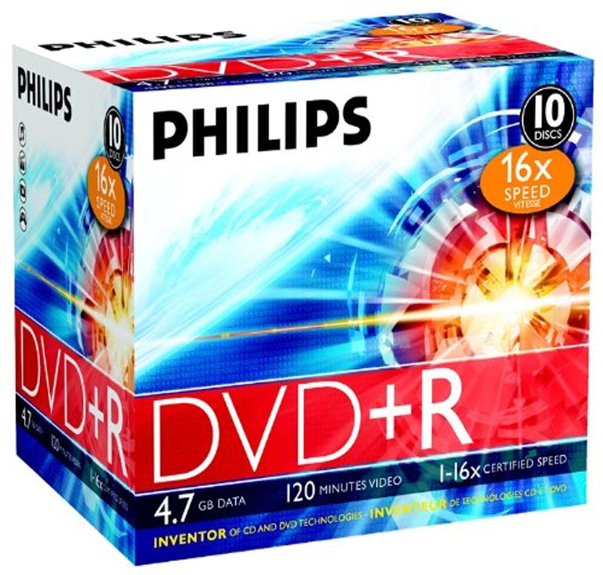 Philips DVD+R 16x 4.7GB / 120min JC(10) 4.7GB 10pc(s) - blank DVDs (4.7 GB, 10 pc(s), 120 min, 147 x 111 x 131 mm)