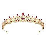 SWEETV Gold Princess Tiaras for Women Girls, Red