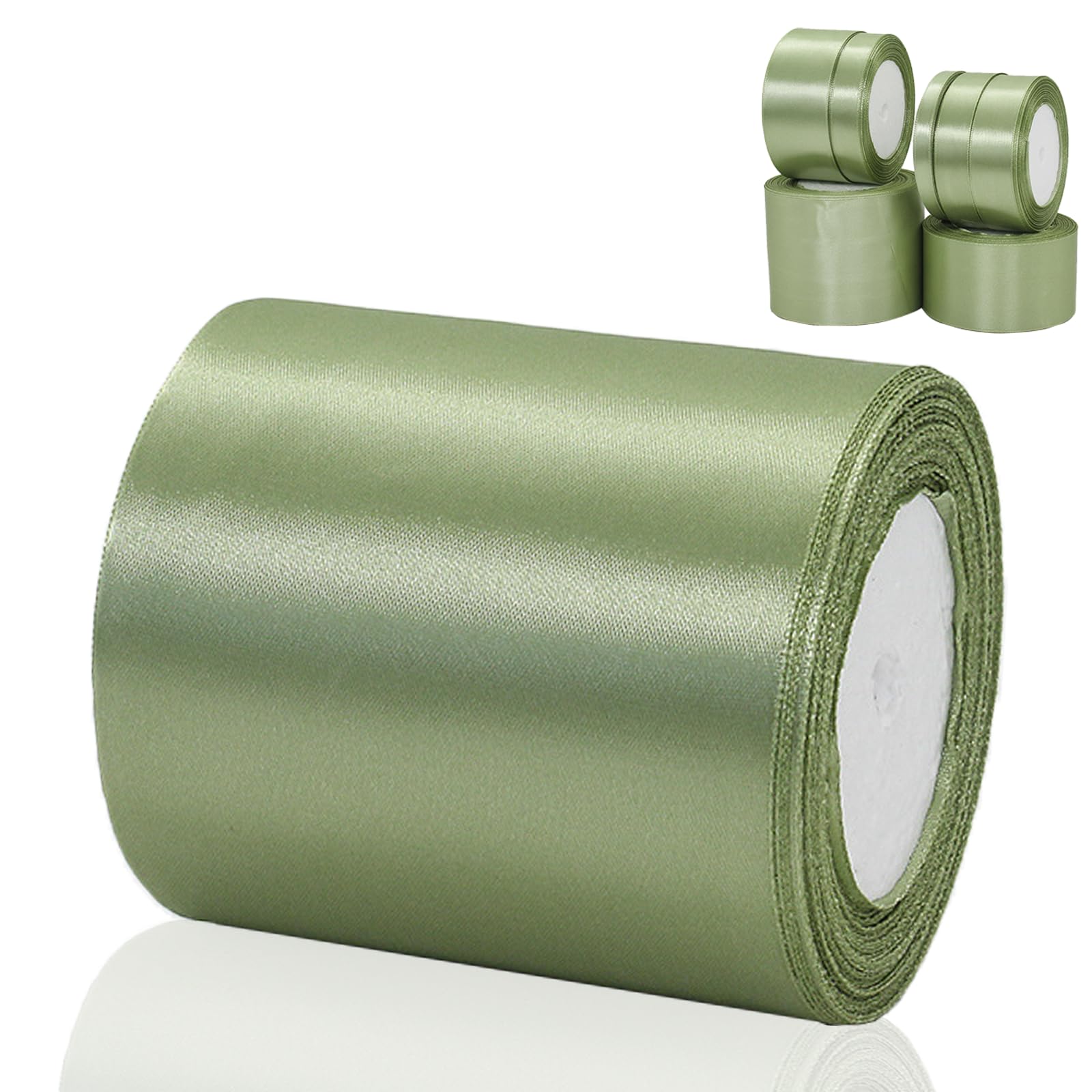POPOYU Sage Green Ribbon 100mm Wide Satin Ribbons Roll Fabric Thick for Gift Wrapping : 23M, Perfect for Wedding, Car, Flower Bouquets, Cake, Halloween Christmas Holiday Gifts Party Decorations