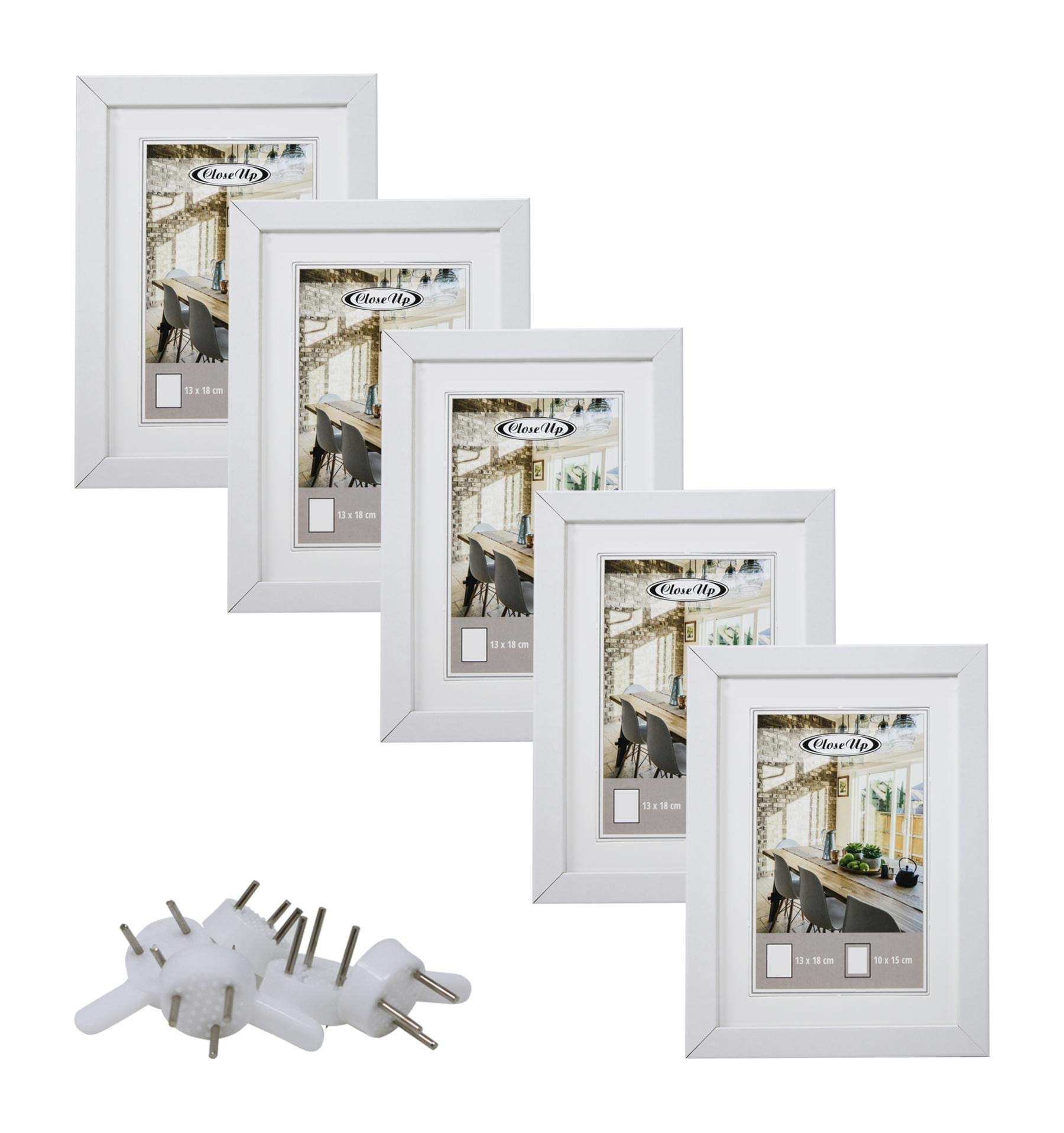 Close Up Picture frame set 5 pcs. 13x18 cm white Premium MDF frame Plexiglass panel with passepartout collage