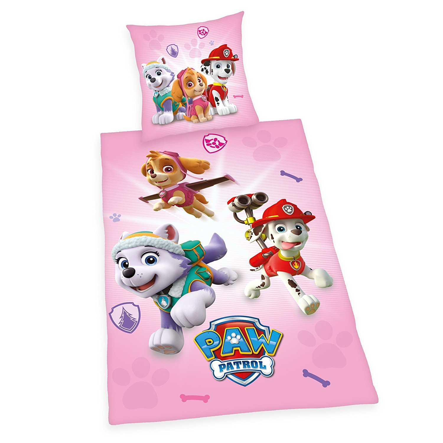Herding PAW PATROL Bedding Set, Reversible Motif, Duvet Cover 135 x 200 cm, Pillow Case 80 x 80 cm, Cotton/Renforcé