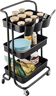 alvorog Servierwagen Küchenwagen Rollwagen Roll Regal für Küche Bad Büro mit Rollen 3 Etagen Schwarz